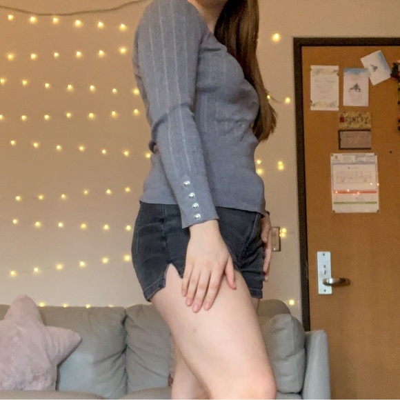 White House Black Market Gray Sweater with Silver Buttons - Picture 3 of 7